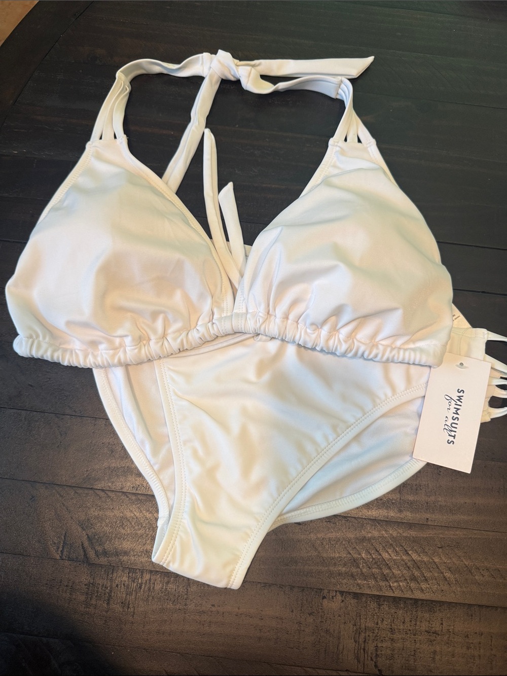 Swimsuits For All White Halter Triangle Bikini Set- Bottom NWT Top NWOT Size 18